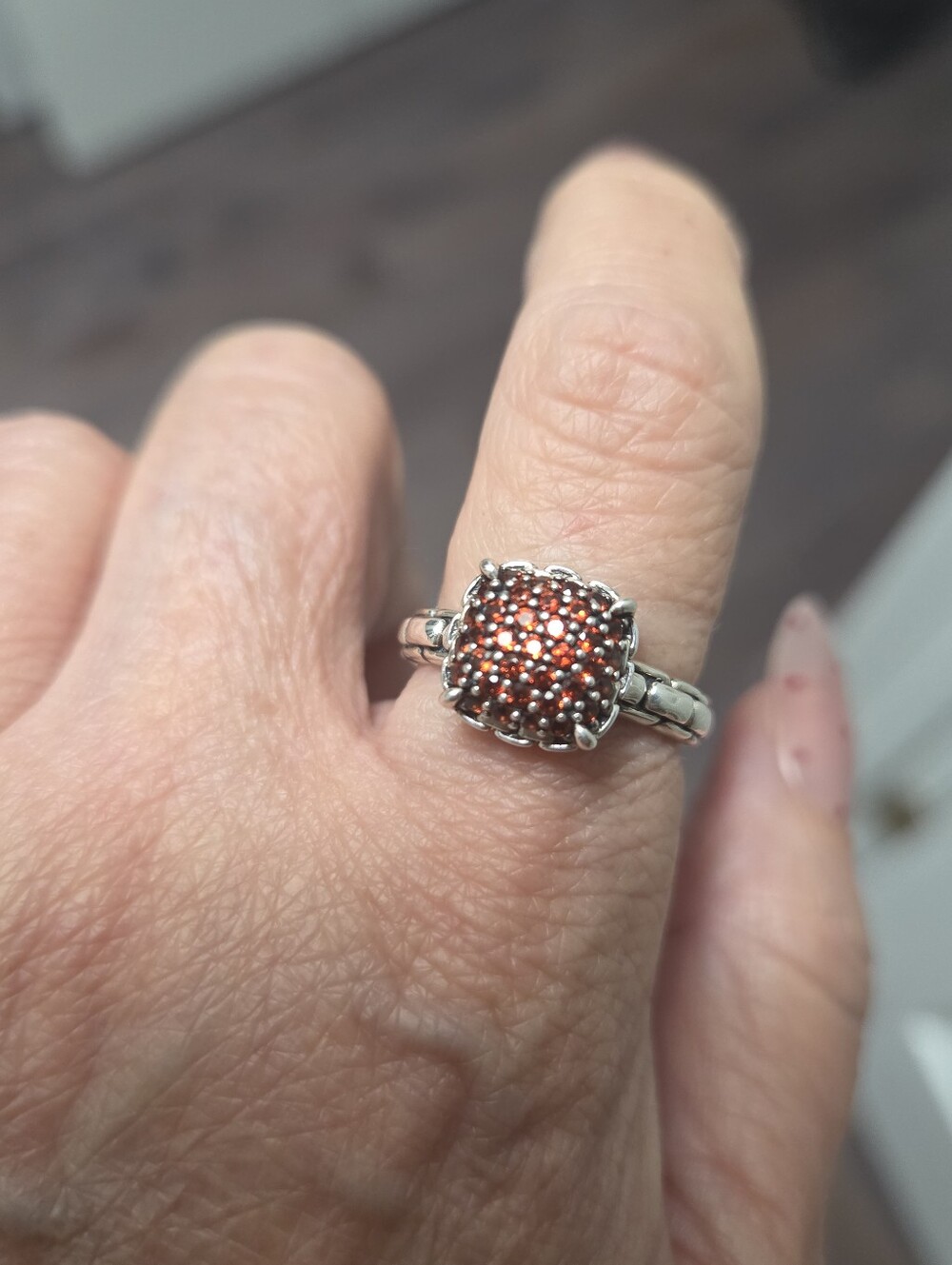JAI Sterling Silver Pave Garnet Heart Ring